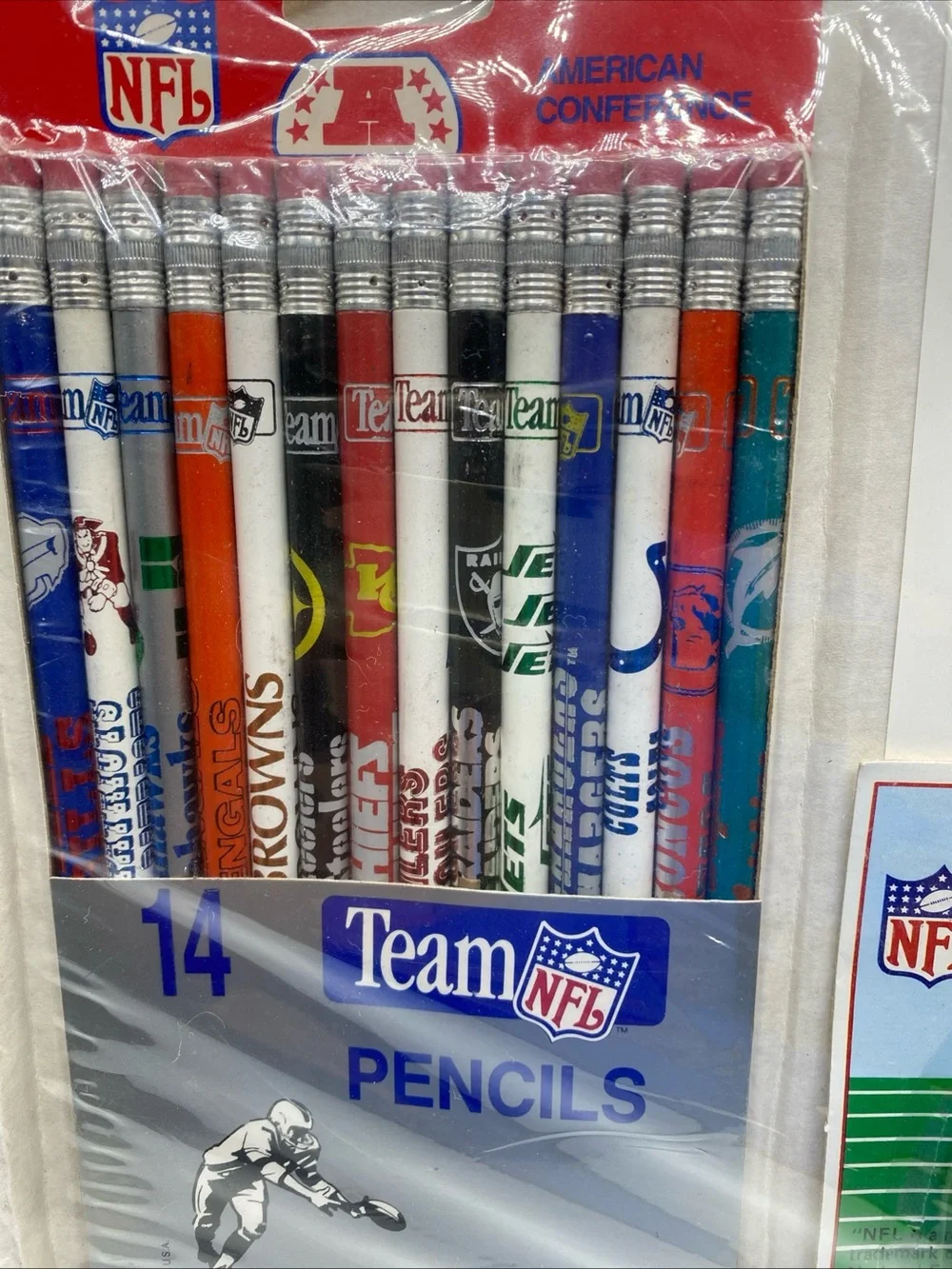 Vintage 1980s 28 NFL Team Pencils Value Pack With Football Eraser & Sharpener